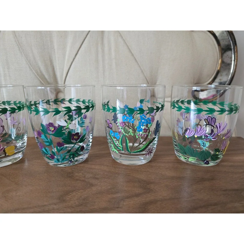 Portmeirion Botanic Garden hand painted glasses set of 6 14 oz